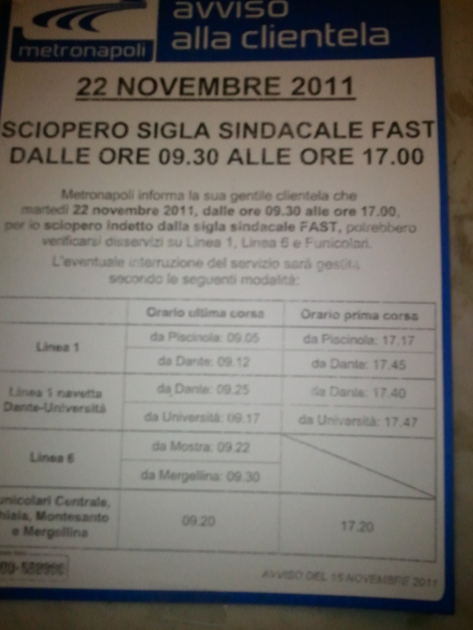 Sciopero Metropolitana Napoli 22-11-2011